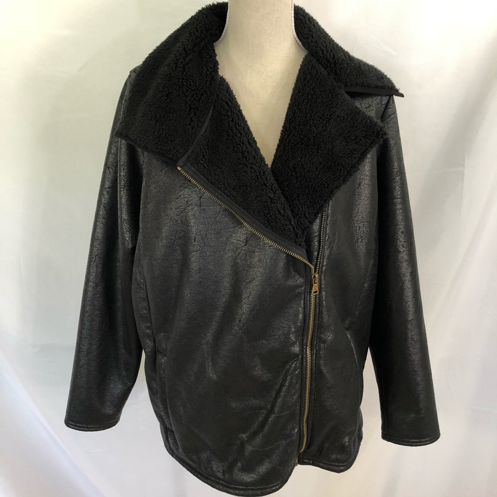 RALPH LAUREN Faux Shearling Moto Jacket 1X Plus - Picture 2 of 6